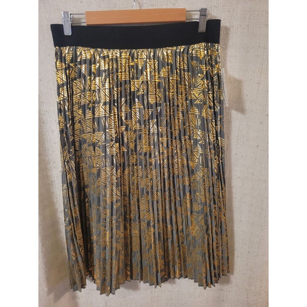 NEW WITH TAGS Large Lularoe Jill Elegant Skirt Elastic Waist Pleated Green Gold